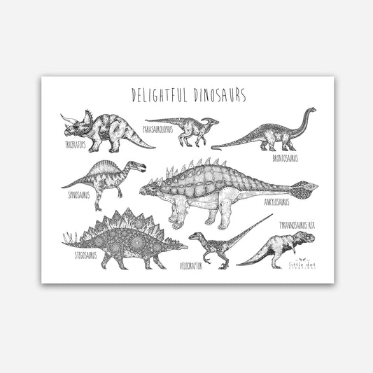 A3 Print - Delightful Dinosaurs